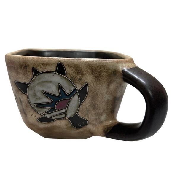 Handmade Artsy Mara Stoneware Turtle Coffee Mug Ceramic Brown Painted Mexico - Picture 1 of 9